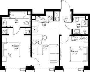 Планировка двухкомнатной(квартира) площадью 54.36 квадратных метров в ЖК “ЖК СЕТ”