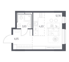 Планировка студии(квартира) площадью 25.81 квадратных метров в “ЖК Прибрежный Парк”