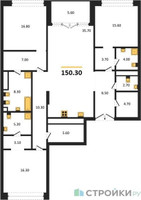 Планировка трехкомнатной(квартира) площадью 150.3 квадратных метров в “Клубный дом РЕКА”