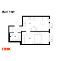 Планировка однокомнатной(квартира) площадью 38.9 квадратных метров в “ЖК Яуза Парк (Мытищи)”