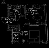 Планировка однокомнатной(квартира) площадью 35.7 квадратных метров в “ЖК СЕЗАР БУДУЩЕЕ”