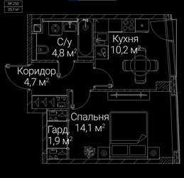 Планировка однокомнатной(квартира) площадью 35.7 квадратных метров в ЖК “ЖК СЕЗАР БУДУЩЕЕ”