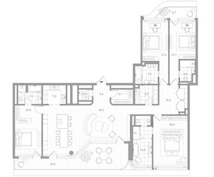 Планировка 4+ комнатной(квартира) площадью 250.1 квадратных метров в ЖК “Клубный дом PHANTOM (Фантом)”