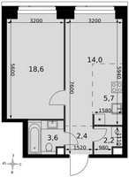 Планировка двухкомнатной(квартира) площадью 46.5 квадратных метров в “ЖК Амбер Сити”