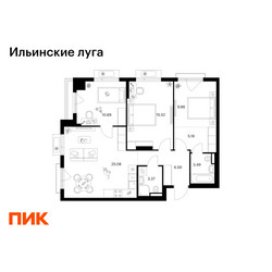 Планировка трехкомнатной(квартира) площадью 79.79 квадратных метров в ЖК “ЖК Ильинские луга”