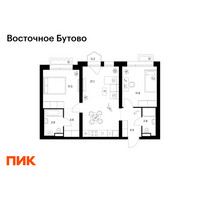 Планировка двухкомнатной(квартира) площадью 59.2 квадратных метров в “ЖК Восточное Бутово”