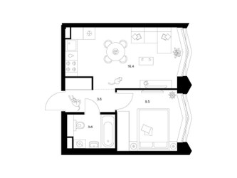Планировка однокомнатной(квартира) площадью 33.1 квадратных метров в ЖК “ЖК Матвеевский парк”