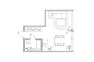 Планировка однокомнатной(квартира) площадью 33.45 квадратных метров в “ЖК Мневники от Гранель”