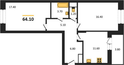 Планировка двухкомнатной(квартира) площадью 64.1 квадратных метров в ЖК “ЖК Эдельвейс (Первомайское)”