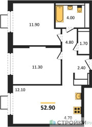 Планировка двухкомнатной(квартира) площадью 52.9 квадратных метров в ЖК “ЖК Мытищи Парк”