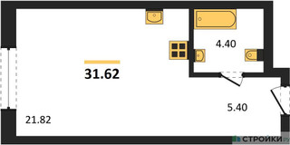 Планировка студии(апартаменты) площадью 31.62 квадратных метров в “ЖК EVOPARK Измайлово (Эвопарк Измайлово)”