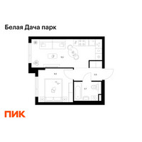 Планировка однокомнатной(квартира) площадью 31.5 квадратных метров в “ЖК Белая Дача парк”