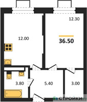 Планировка однокомнатной(квартира) площадью 36.5 квадратных метров в “ЖК Видный берег 2”