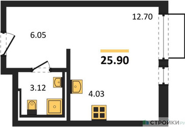 Планировка студии(квартира) площадью 25.9 квадратных метров в ЖК “ЖК Мытищи Парк”