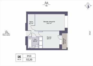 Планировка однокомнатной(квартира) площадью 33.4 квадратных метров в ЖК “ЖК Новое Замитино (ЗаМитино)”