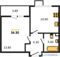 Планировка однокомнатной(квартира) площадью 34.3 квадратных метров в “ЖК 1-й Ленинградский (Первый Ленинградский)”