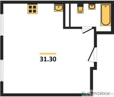 Планировка однокомнатной(квартира) площадью 31.3 квадратных метров в “ЖК ЭкоБунино (Южное Бунино)”