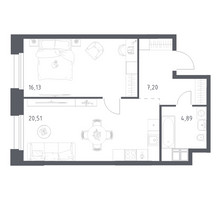 Планировка однокомнатной(апартаменты) площадью 48.73 квадратных метров в “ЖК Апарт-отель Тропарево парк”