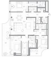 Планировка трехкомнатной(квартира) площадью 221.6 квадратных метров в “Клубный дом PHANTOM (Фантом)”