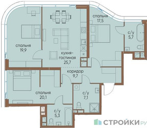 Планировка трехкомнатной(квартира) площадью 111 квадратных метров в ЖК “ЖК Остров”