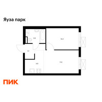 Планировка однокомнатной(квартира) площадью 34 квадратных метров в “ЖК Яуза Парк (Мытищи)”