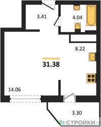 Планировка студии(квартира) площадью 31.38 квадратных метров в ЖК “ЖК ВОСТОК II”