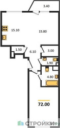 Планировка однокомнатной(квартира) площадью 72 квадратных метров в ЖК “ЖК Архитектор”