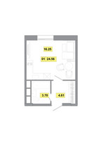 Планировка однокомнатной(квартира) площадью 24.56 квадратных метров в “ЖК Радость (Радумля Парк)”