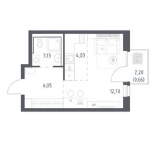 Планировка студии(квартира) площадью 26.57 квадратных метров в “ЖК Квартал Авиаторов”