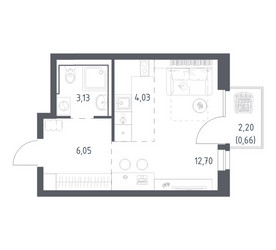 Планировка студии(квартира) площадью 26.57 квадратных метров в ЖК “ЖК Квартал Авиаторов”