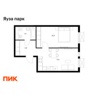 Планировка однокомнатной(квартира) площадью 43.8 квадратных метров в “ЖК Яуза Парк (Мытищи)”