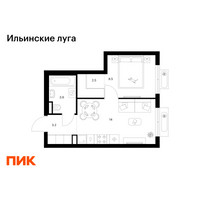 Планировка однокомнатной(квартира) площадью 32.1 квадратных метров в “ЖК Ильинские луга”
