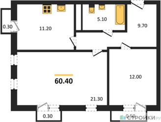 Планировка двухкомнатной(квартира) площадью 60.4 квадратных метров в ЖК “ЖК Южная Долина”