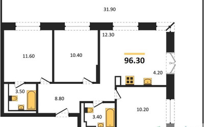 Планировка трехкомнатной(квартира) площадью 96.3 квадратных метров в ЖК “ЖК Верейская 41”