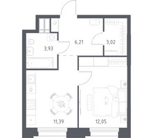Планировка однокомнатной(апартаменты) площадью 36.6 квадратных метров в “ЖК Апарт-отель Тропарево парк”