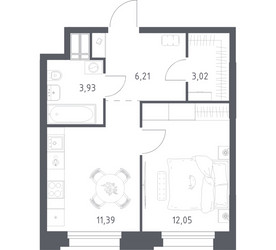 Планировка однокомнатной(апартаменты) площадью 36.6 квадратных метров в ЖК “ЖК Апарт-отель Тропарево парк”