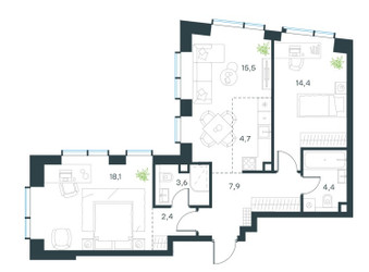 Планировка трехкомнатной(квартира) площадью 71 квадратных метров в ЖК “ЖК Павелецкая Сити”