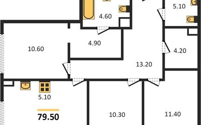 Планировка трехкомнатной(квартира) площадью 79.5 квадратных метров в ЖК “Жилые кварталы Белый Град”