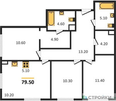 Планировка трехкомнатной(квартира) площадью 79.5 квадратных метров в “Жилые кварталы Белый Град”