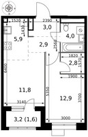 Планировка двухкомнатной(квартира) площадью 44.9 квадратных метров в “ЖК 1-й Саларьевский (Первый Саларьевский)”