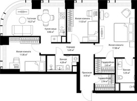 Планировка трехкомнатной(квартира) площадью 85.16 квадратных метров в “ЖК Веер”