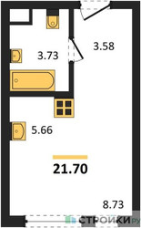 Планировка студии(квартира) площадью 21.7 квадратных метров в ЖК “ЖК Одинград. Квартал Семейный”