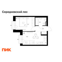 Планировка однокомнатной(квартира) площадью 33.8 квадратных метров в “ЖК Середневский лес”
