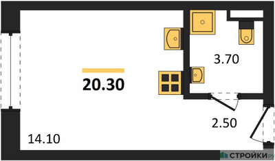 Планировка студии(квартира) площадью 20.3 квадратных метров в ЖК “ЖК ЗИЛАРТ”