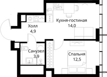 Планировка однокомнатной(квартира) площадью 35.3 квадратных метров в ЖК “ЖК Сити Бэй”