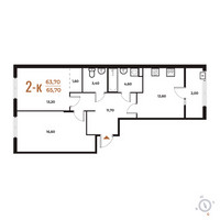 Планировка двухкомнатной(квартира) площадью 65.7 квадратных метров в “ЖК Новое Летово”