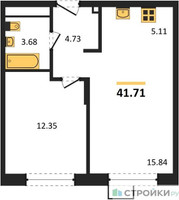 Планировка однокомнатной(квартира) площадью 41.6 квадратных метров в “ЖК Новоград Павлино”