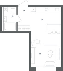 Планировка студии(квартира) площадью 24.9 квадратных метров в ЖК “ЖК Равновесие”
