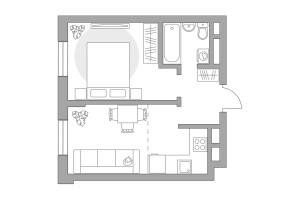 Планировка однокомнатной(квартира) площадью 37.96 квадратных метров в “ЖК Живописный”