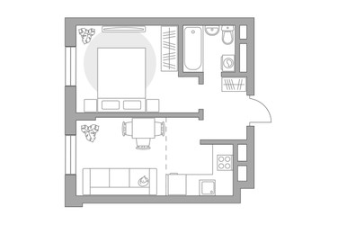 Планировка однокомнатной(квартира) площадью 37.96 квадратных метров в ЖК “ЖК Живописный”
